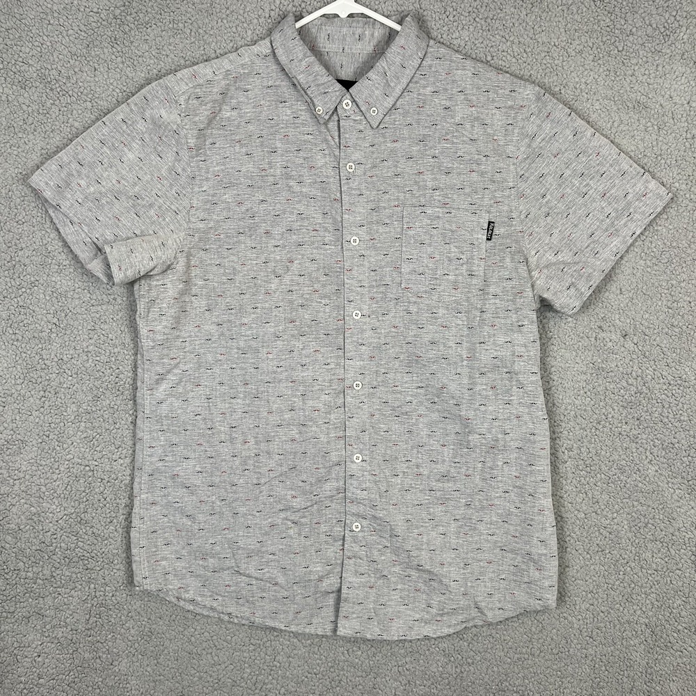Molokai Surf Co‎ Mens L Grey Button Down Shirt S/S Allover Print Pattern